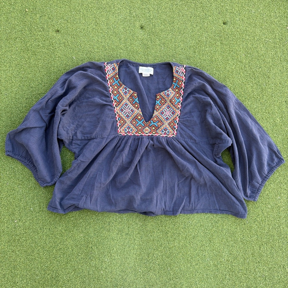 Denim & supply Ralph Lauren blue embroidered peasant top size Medium